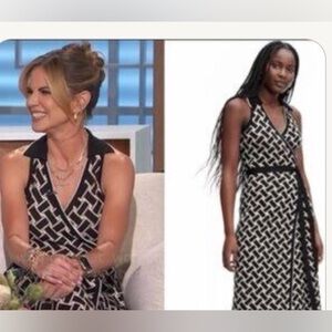 DIANE VON FURSTENBERG Chain-link Midi Wrap Dress Sweaterknit Size 2XL Classic